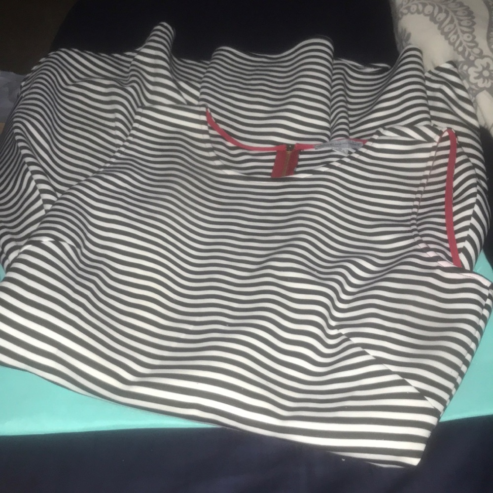 Black and white striped dress with black belt